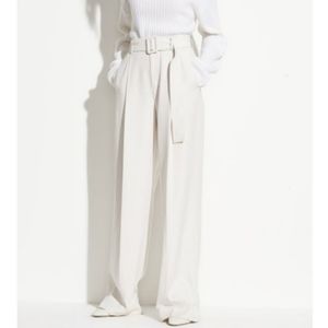 VINCE Front Pleat Belted Wide Leg Dress Pants Size 10 Ivory Off White